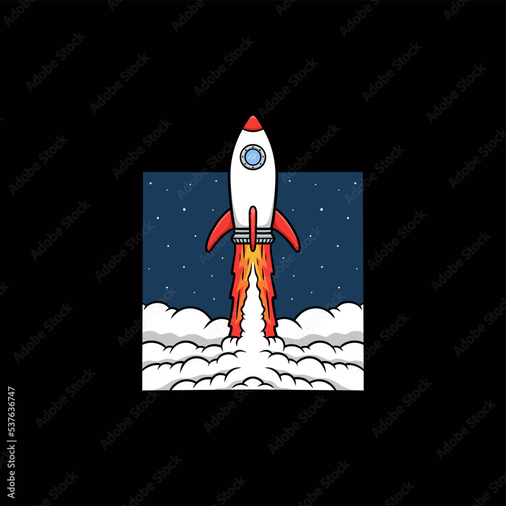 Rocket Flying Above the Clouds Cartoon Vector Illustration Rocket Flying Above the Clouds Cartoon Vector Illustration