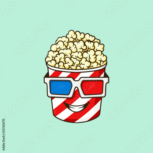 Popcorn Mascot cartoon illustration watch 3d movie Vector