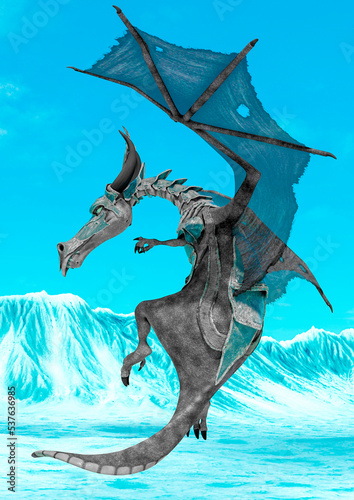 dragon cartoon with armor hunting on ice