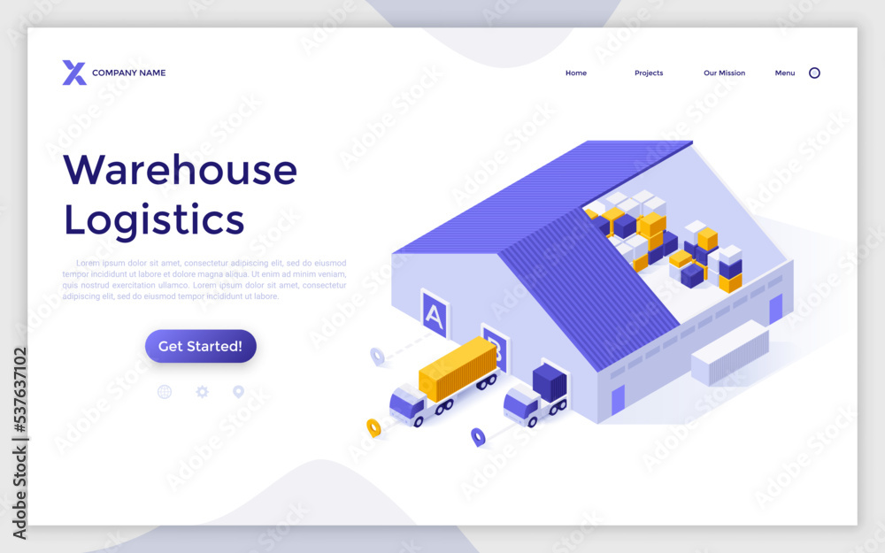 Modern Isometric Vector Landing Page Template Stock Vector | Adobe Stock