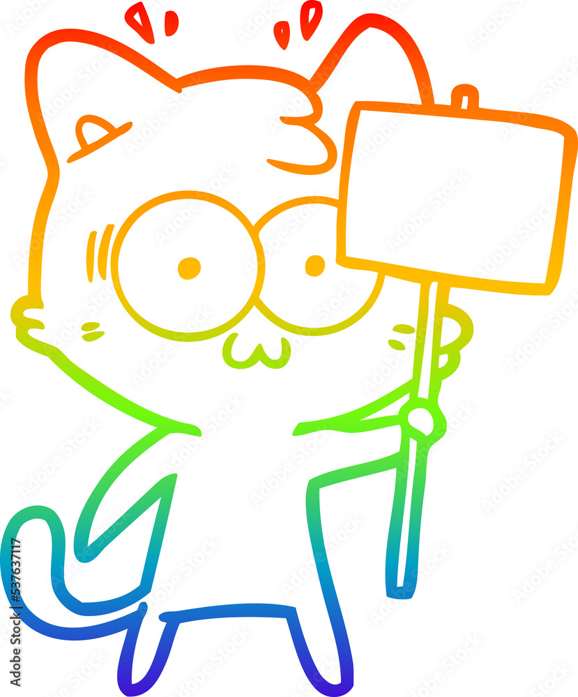 rainbow gradient line drawing of a cartoon surprised cat waving sign rainbow gradient line drawing of a cartoon surprised cat waving sign