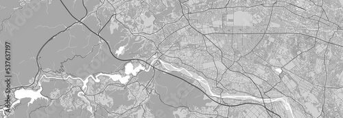Map of Sagamihara city. Urban black and white poster. Road map with metropolitan city area view. © Kostiantyn
