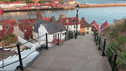 Looking down the 199 steps Whitby Yorkshire England 