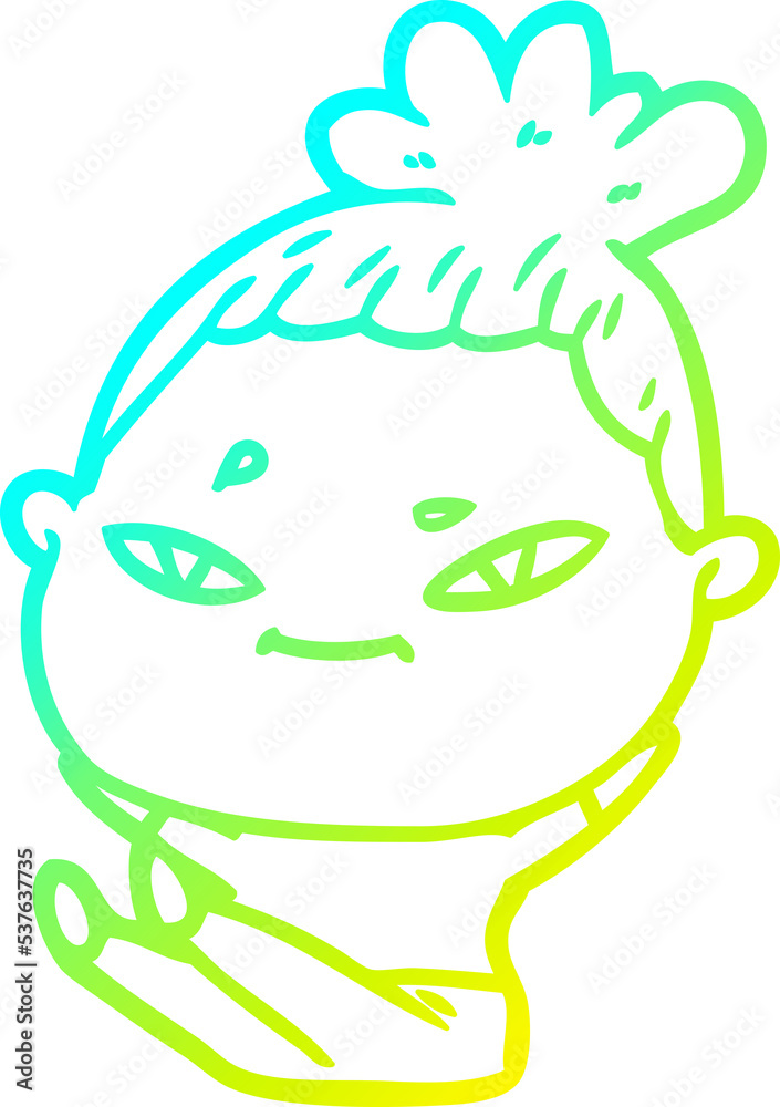 cold gradient line drawing of a cartoon woman cold gradient line drawing of a cartoon woman