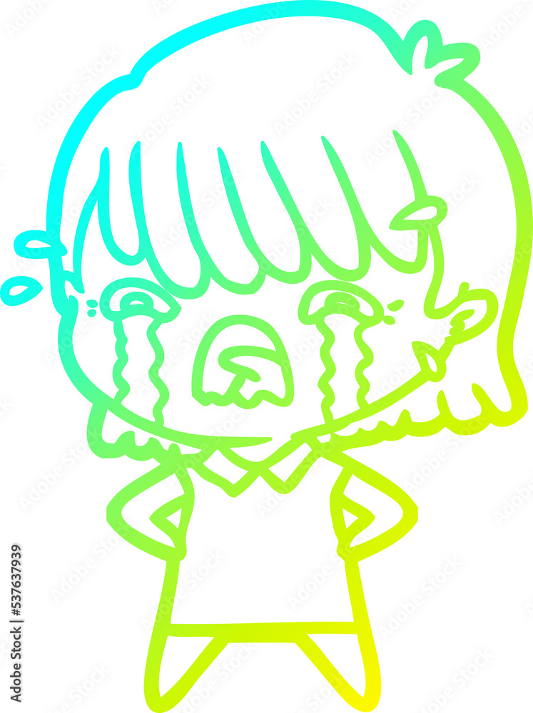 cold gradient line drawing of a cartoon girl crying cold gradient line drawing of a cartoon girl crying