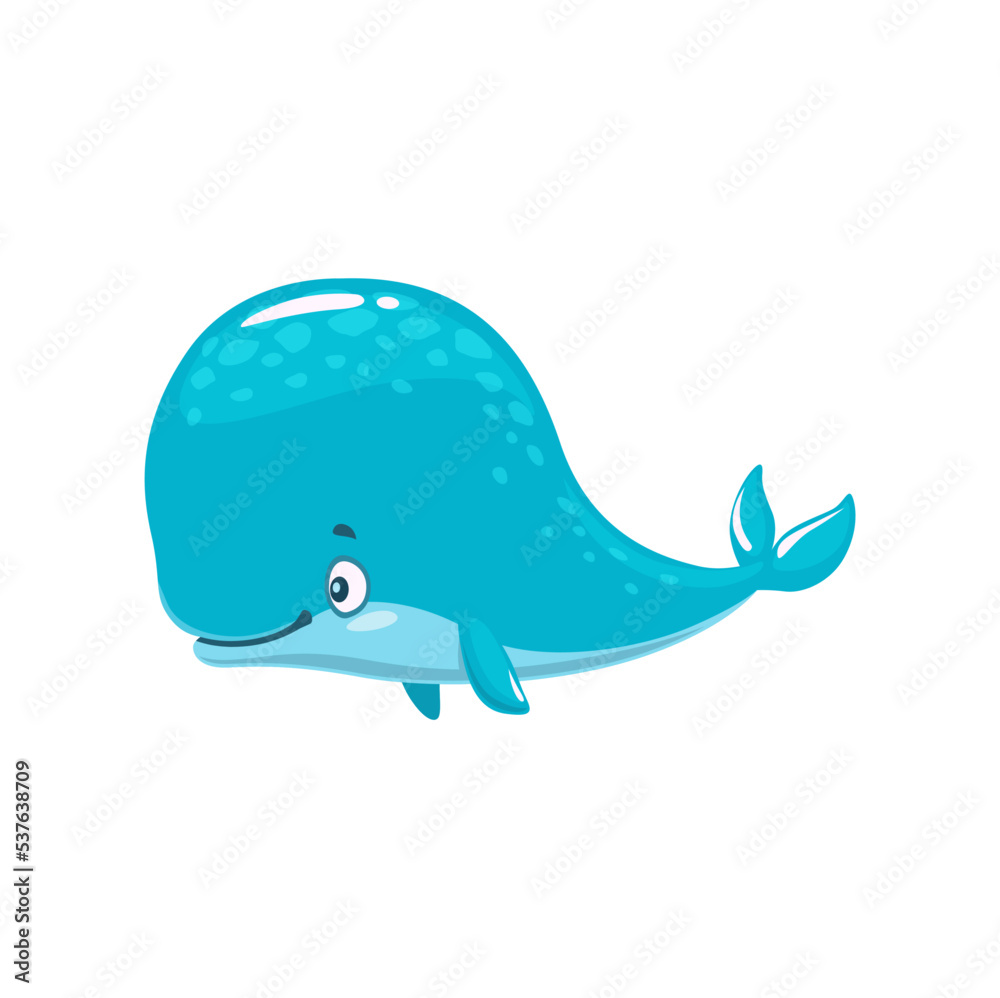 Cartoon sperm whale or cachalot character. Isolated vector sea animal, ocean mammal creature with blue skin. Friendly aquatic personage for game or book, marine fauna, biodiversity, nature wildlife Cartoon sperm whale or cachalot character. Isolated vector sea animal, ocean mammal creature with blue skin. Friendly aquatic personage for game or book, marine fauna, biodiversity, nature wildlife