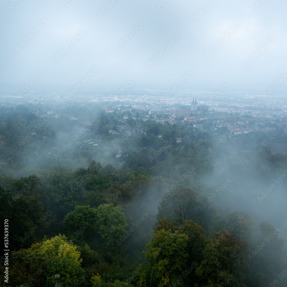 fog over the city in autumn in germany