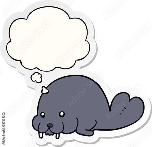 cute cartoon walrus with thought bubble as a printed sticker