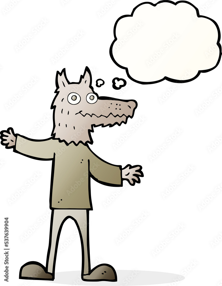 Fototapeta premium cartoon wolf man with thought bubble