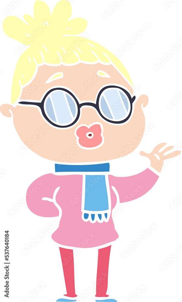 flat color style cartoon woman wearing spectacles flat color style cartoon woman wearing spectacles