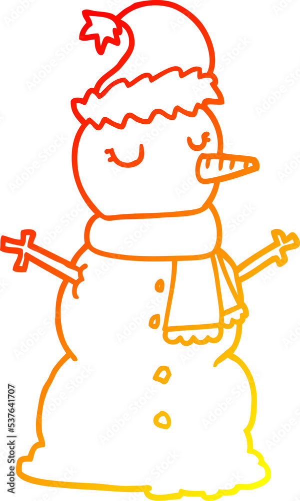 warm gradient line drawing of a cartoon snowman warm gradient line drawing of a cartoon snowman