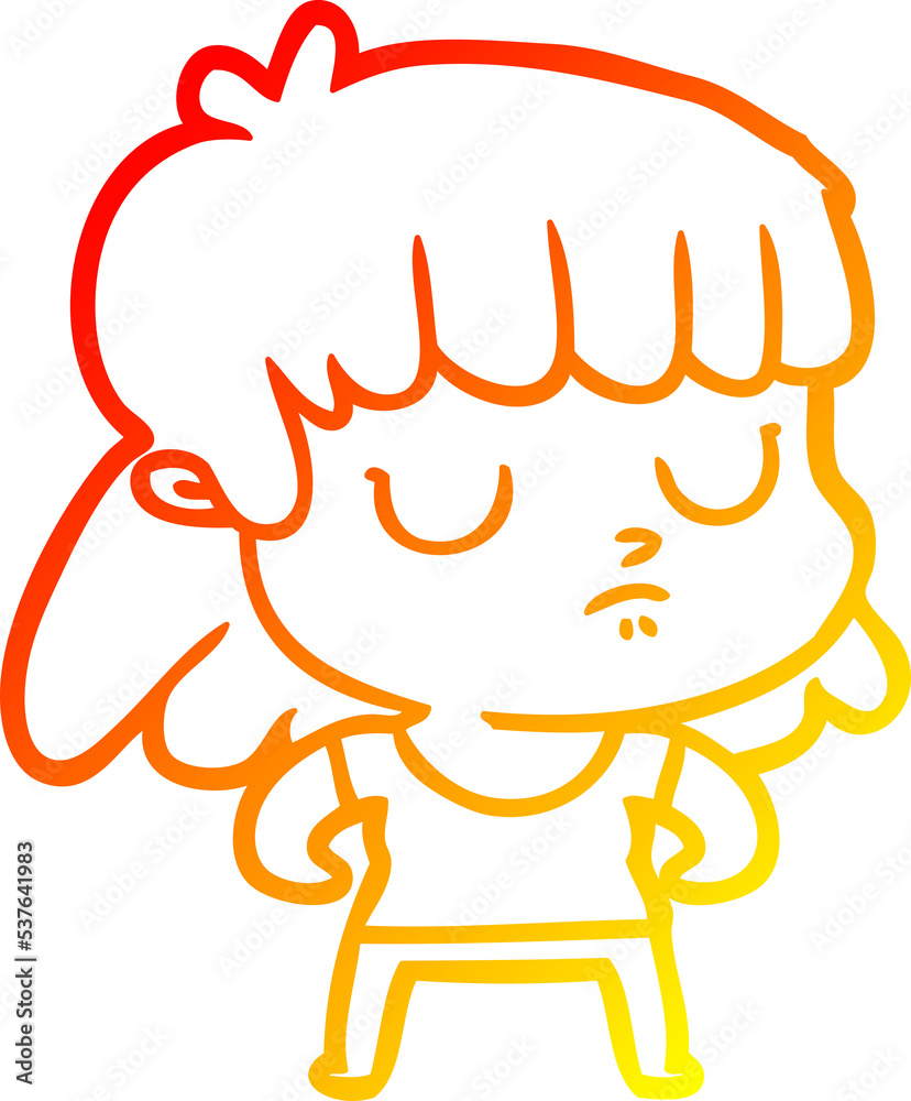 warm gradient line drawing of a cartoon indifferent woman warm gradient line drawing of a cartoon indifferent woman