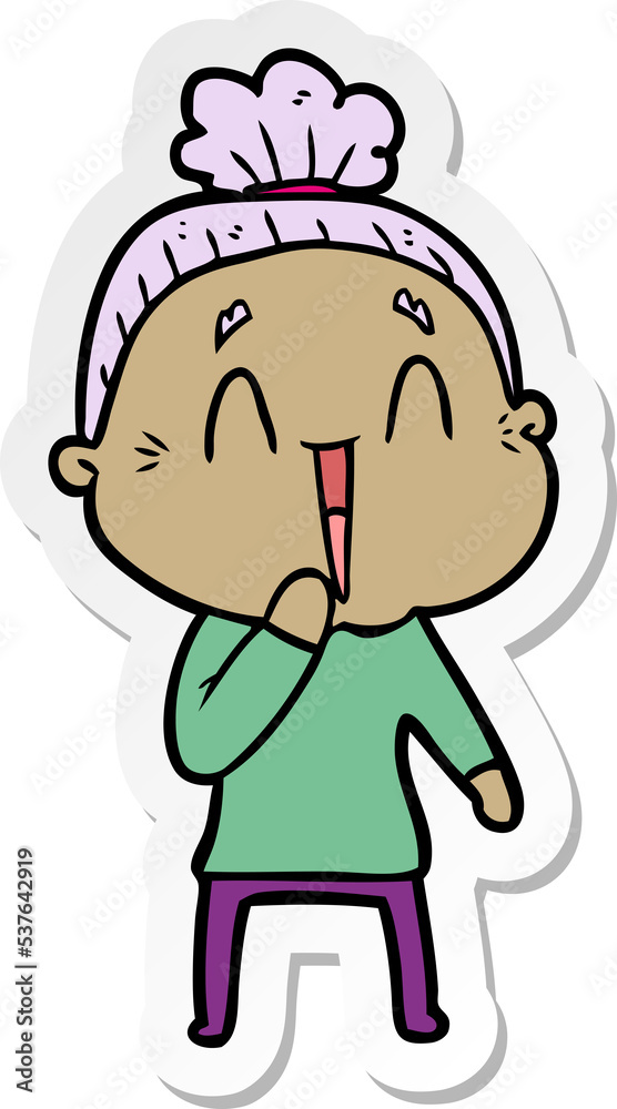 sticker of a cartoon happy old lady