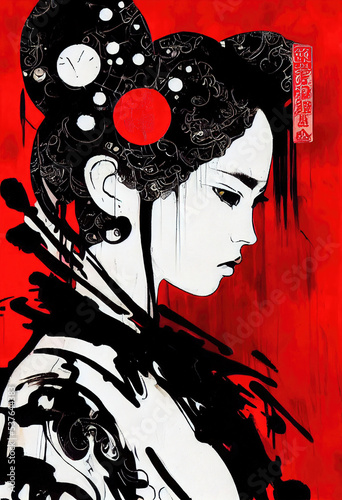 Japanese Geisha Woman street art painting