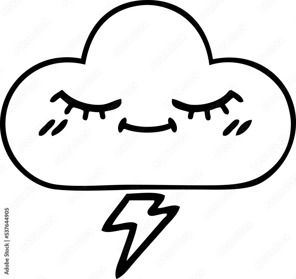 line drawing cartoon of a thunder cloud