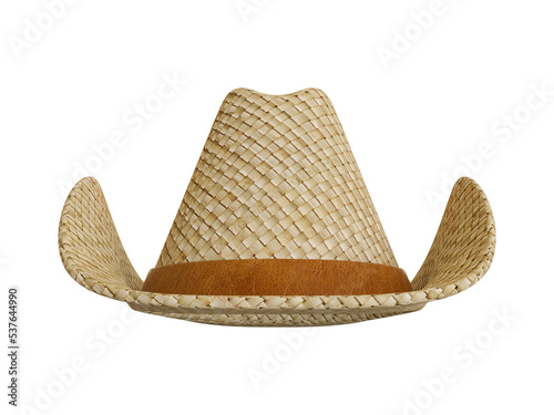 Straw cowboy hat light color isolated on isolated background. 3d rendering illustration. photo