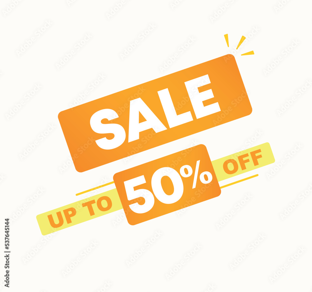 50% off. Vector illustration with offer for sales. Price discount ad. Campaign for stores, retail. For social media, poster.