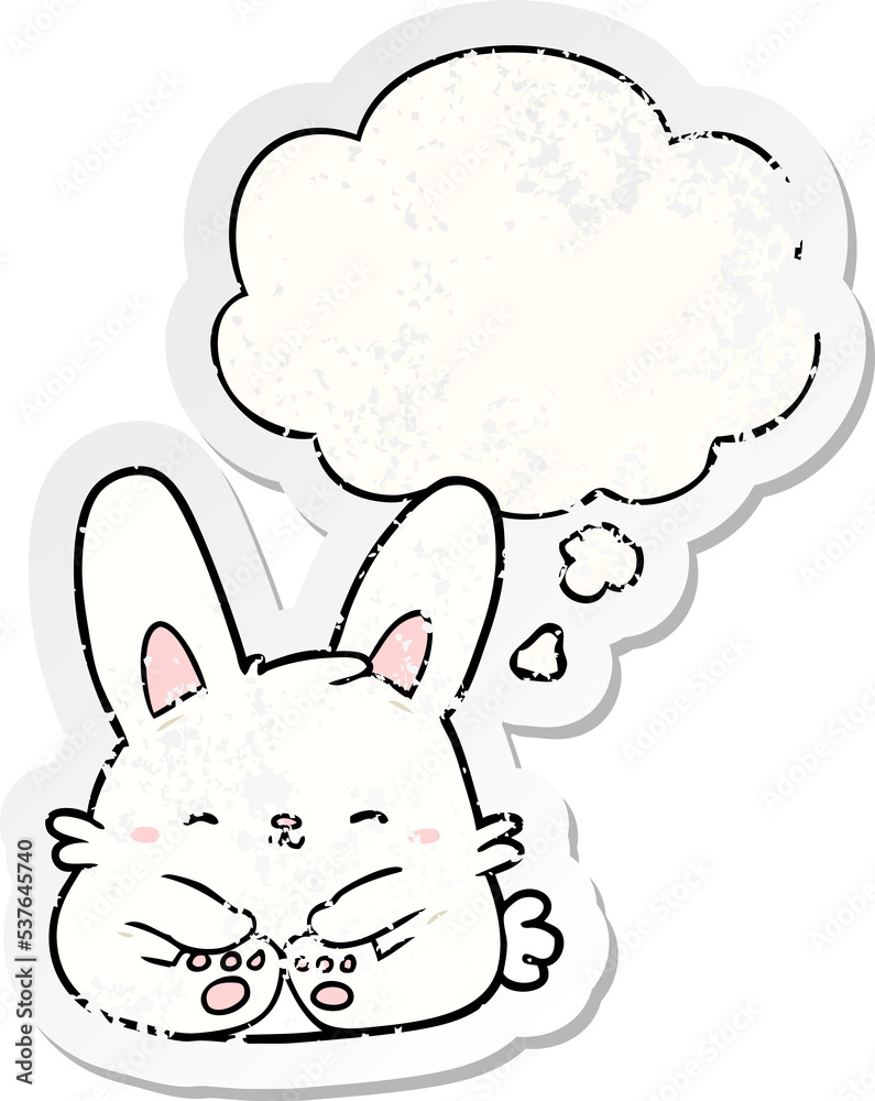 cartoon rabbit with thought bubble as a distressed worn sticker cartoon rabbit with thought bubble as a distressed worn sticker