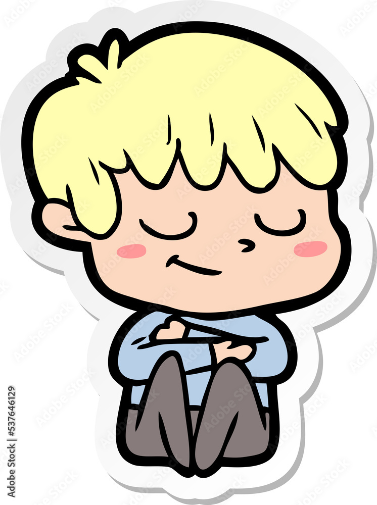 sticker of a cartoon happy boy