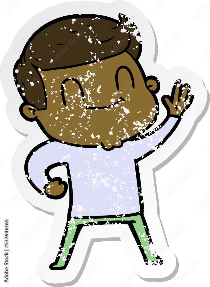 distressed sticker of a cartoon friendly man distressed sticker of a cartoon friendly man