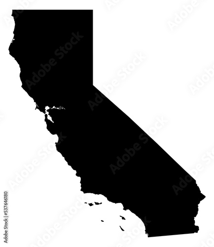 Black PNG of the state of California with a transparent background. photo