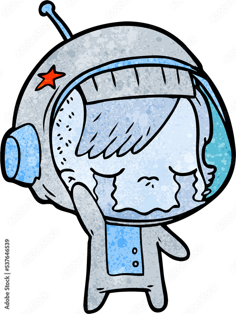 cartoon crying astronaut girl waving goodbye cartoon crying astronaut girl waving goodbye