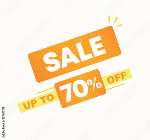 70% off. Vector illustration with offer for sales. Price discount ad. Campaign for stores, retail. For social media, poster.