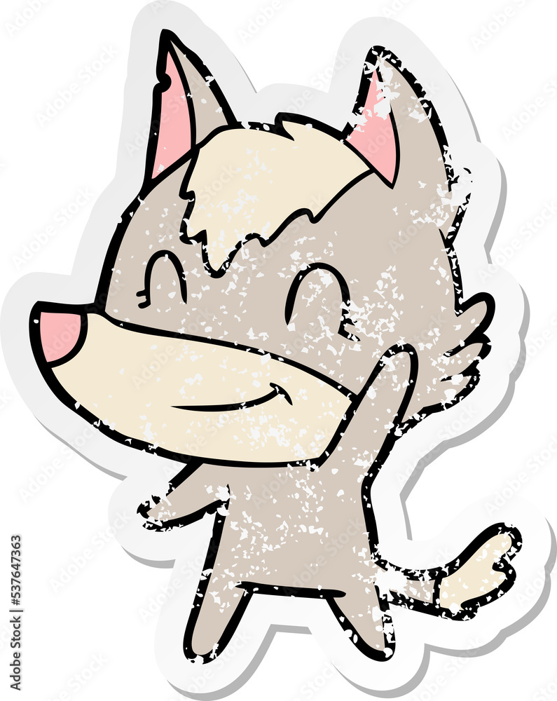 distressed sticker of a friendly cartoon wolf distressed sticker of a friendly cartoon wolf