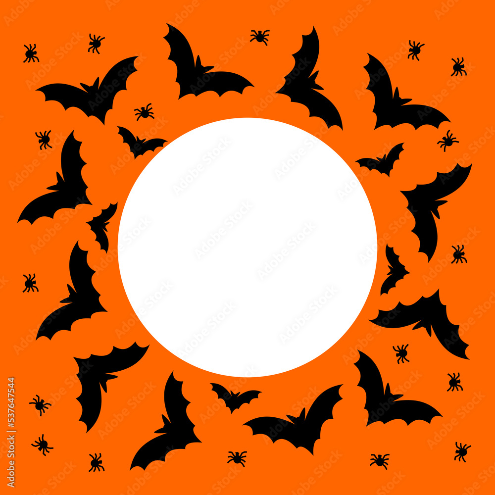 Halloween banner round place for text. Halloween bat card.