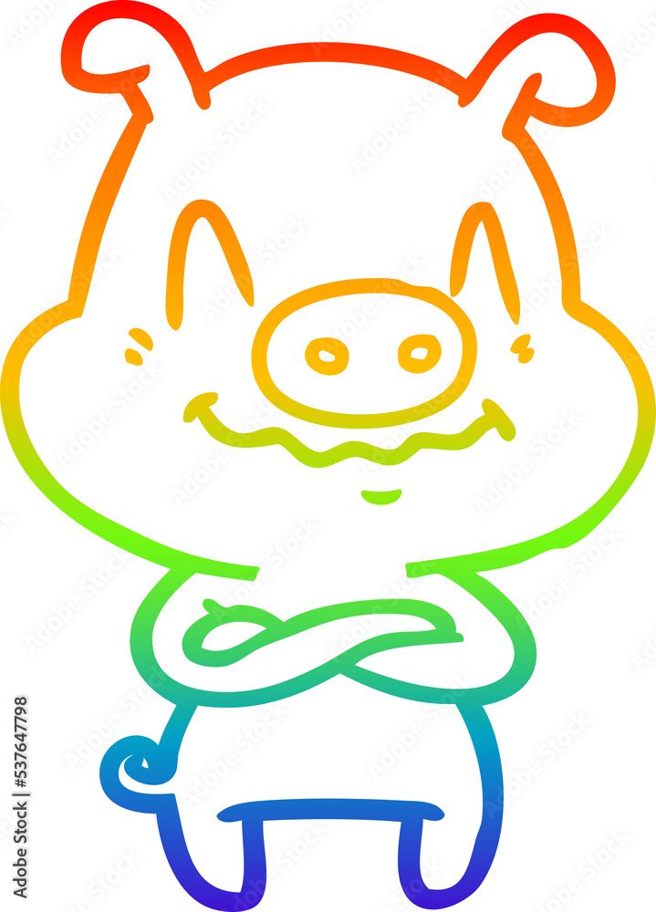 rainbow gradient line drawing of a nervous cartoon pig rainbow gradient line drawing of a nervous cartoon pig
