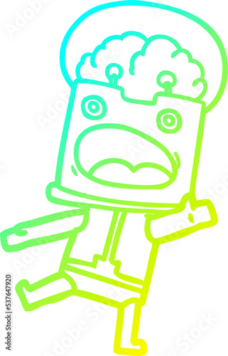 cold gradient line drawing of a cartoon robot