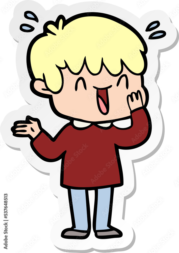 sticker of a cartoon laughing boy sticker of a cartoon laughing boy