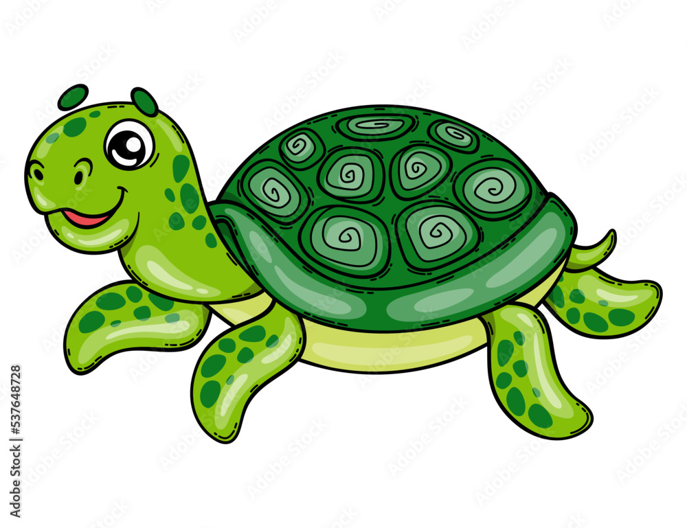 Fototapeta premium Cartoon turtle. Vector illustration of a cute tortoise isolated on white background.