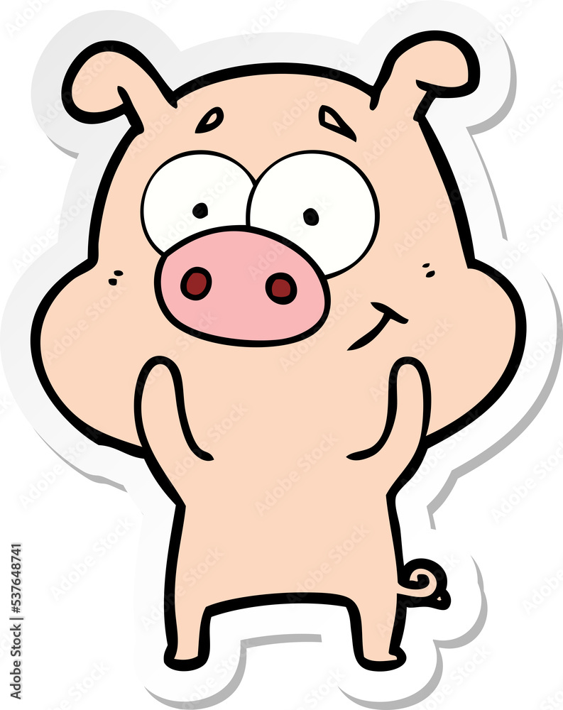 sticker of a happy cartoon pig sticker of a happy cartoon pig
