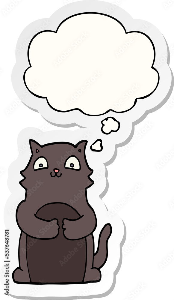 cartoon cat with thought bubble as a printed sticker cartoon cat with thought bubble as a printed sticker