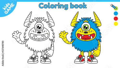 Cartoon monster. Coloring book. Vector illustration of cartoon mutant in childish style.