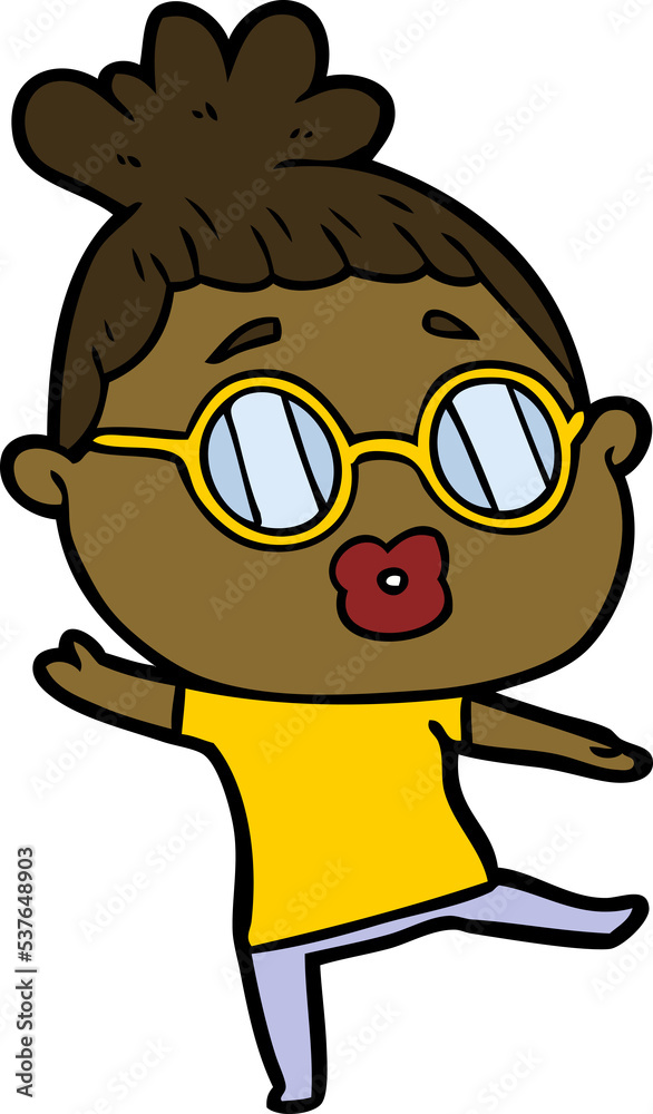 cartoon woman dancing wearing spectacles
