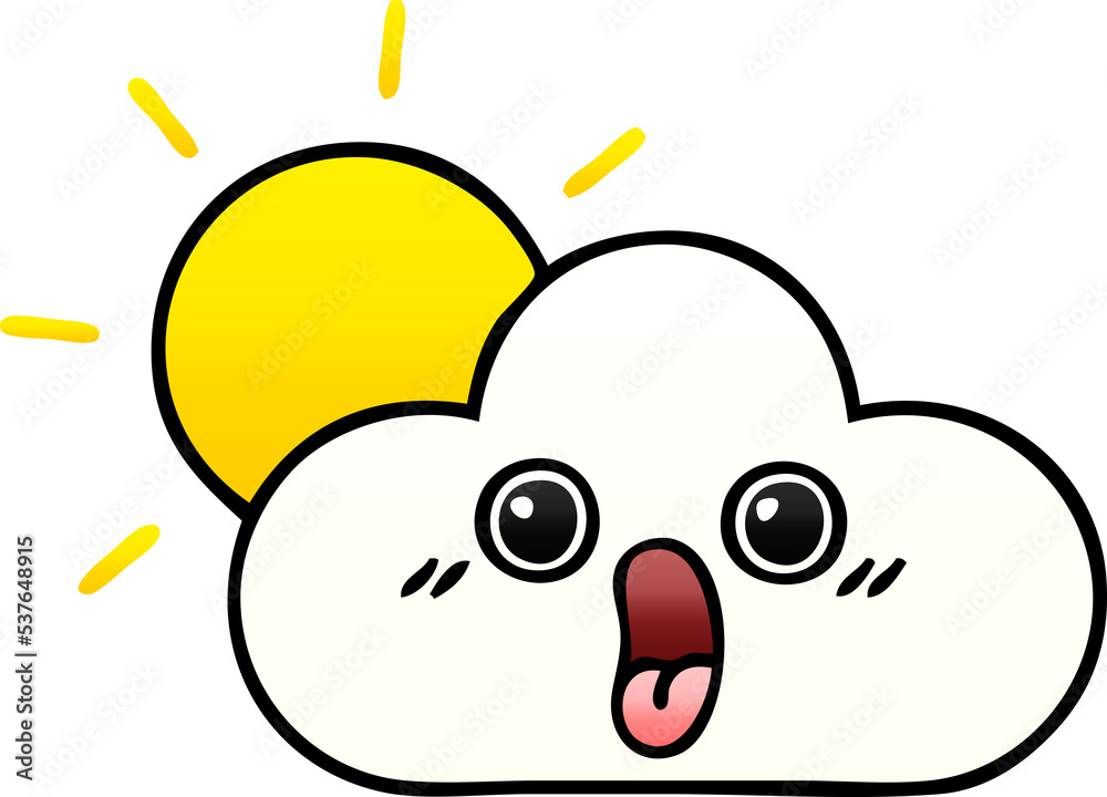gradient shaded cartoon of a sun and cloud gradient shaded cartoon of a sun and cloud