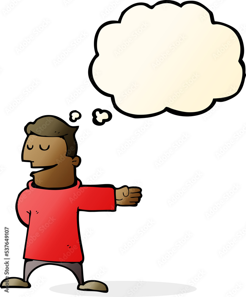 cartoon man gesturing direction with thought bubble cartoon man gesturing direction with thought bubble