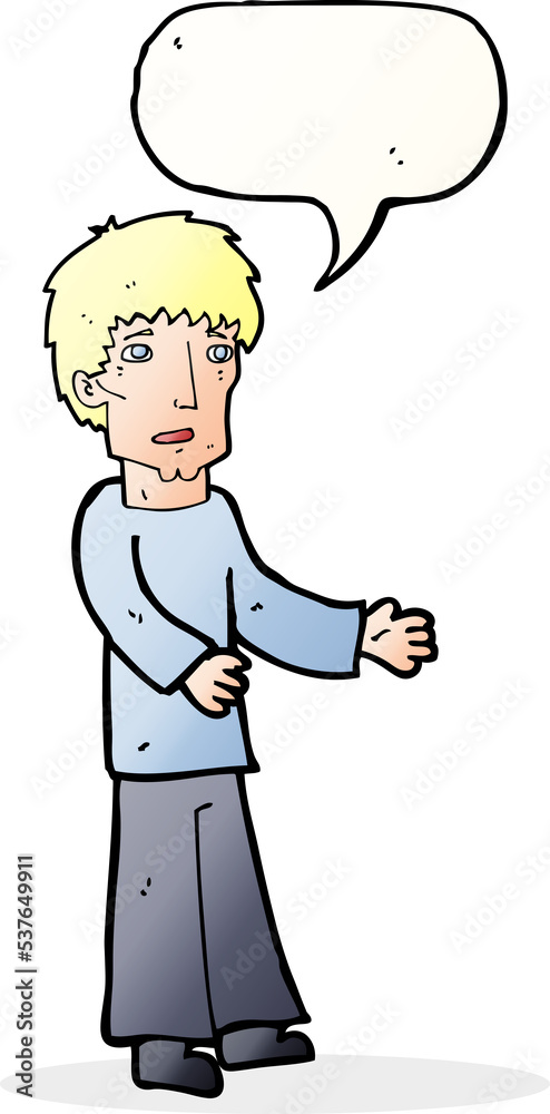 cartoon man explaining with speech bubble