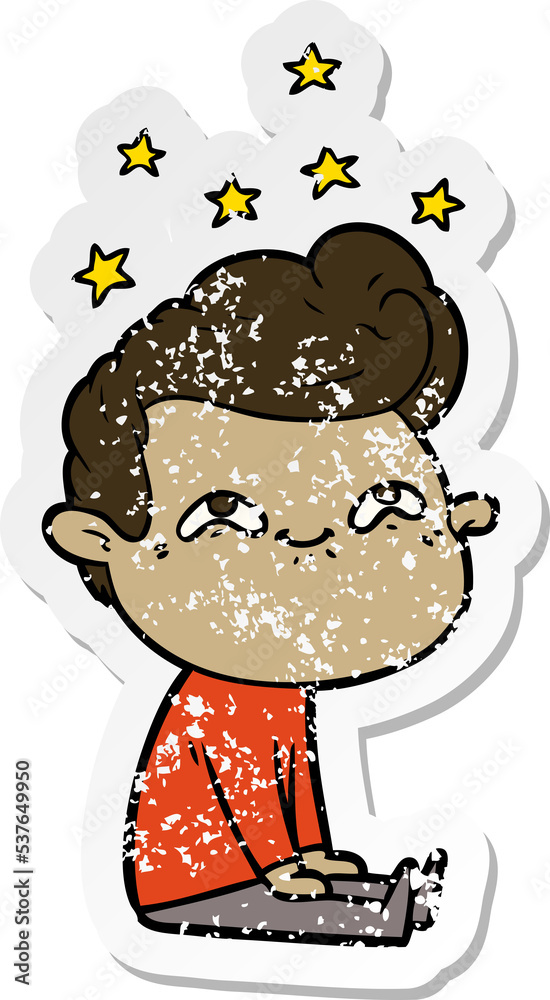 Fototapeta premium distressed sticker of a cartoon excited man