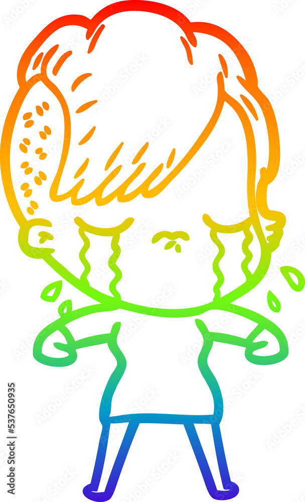 rainbow gradient line drawing of a cartoon crying girl rainbow gradient line drawing of a cartoon crying girl