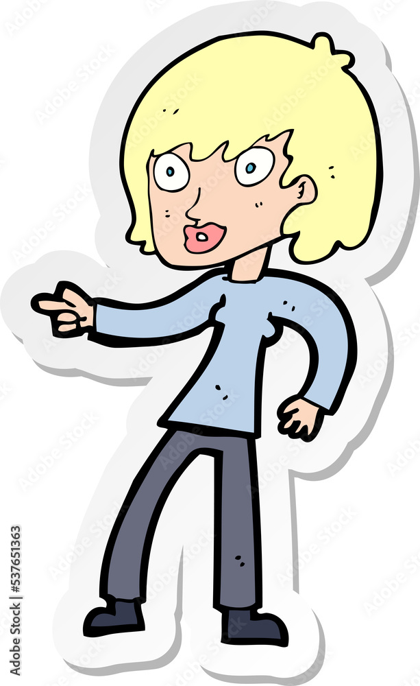 sticker of a cartoon woman pointing sticker of a cartoon woman pointing