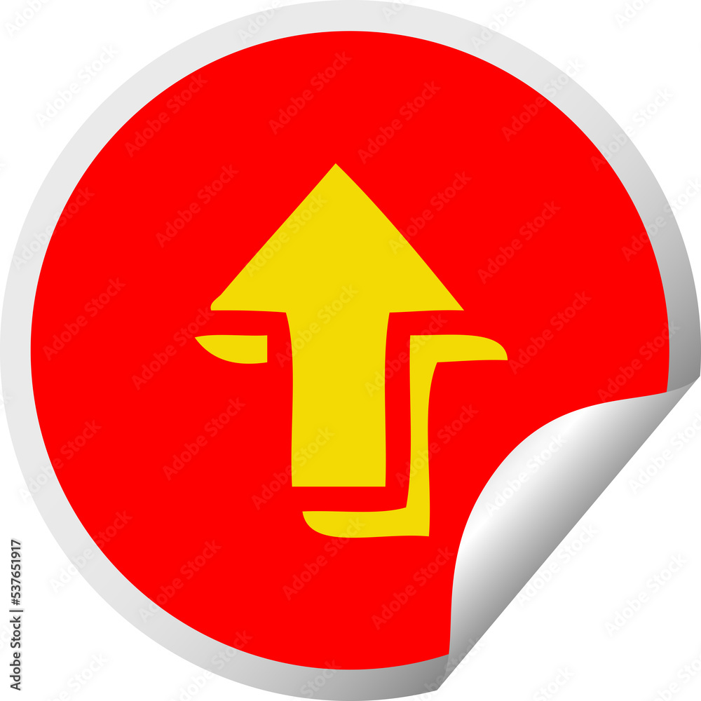 circular peeling sticker cartoon of a pointing arrow circular peeling sticker cartoon of a pointing arrow