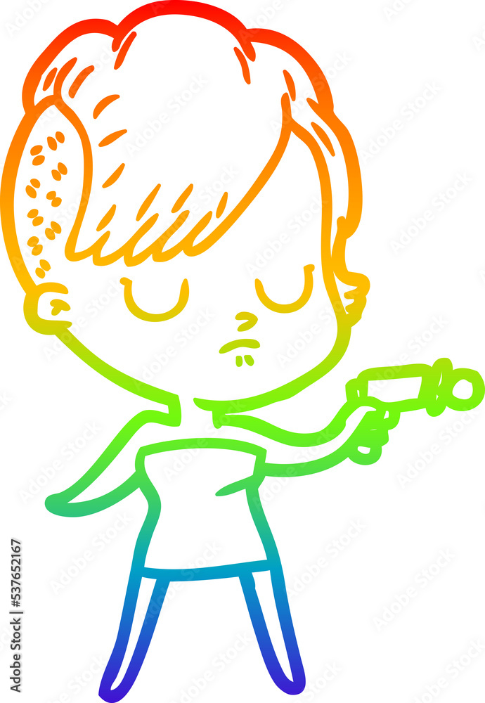 rainbow gradient line drawing of a cartoon woman