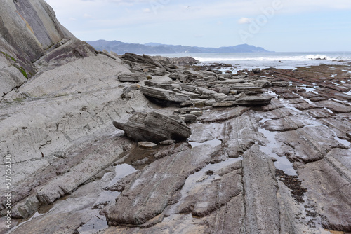 Flysch Rock formations on the Basque Coast. Zumaia, Gipuzkoa, Spain