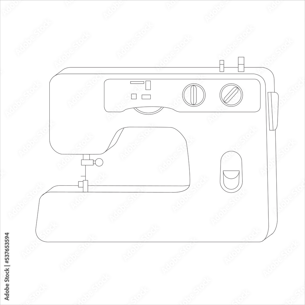 Realistic beige sewing machine isolated on a white background. Vector outline illustration
