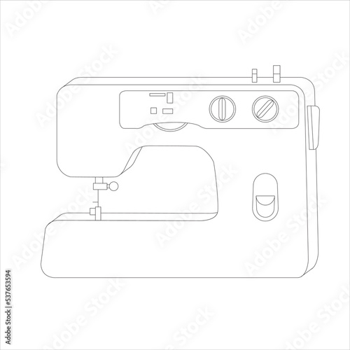 Realistic beige sewing machine isolated on a white background. Vector outline illustration