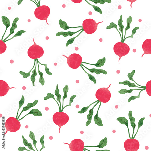 Wallpaper Mural Seamless radish pattern. Vector vegetable background.  Watercolor illustration. Torontodigital.ca