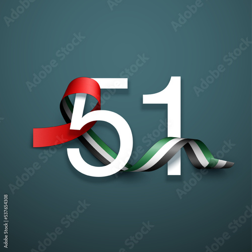 logo Spirit of the union UAE national day. Banner with UAE state flag. Illustration of 51 years National day of the United Arab Emirates. Card in Emirates honor of the 51th anniversary 2 December 2022